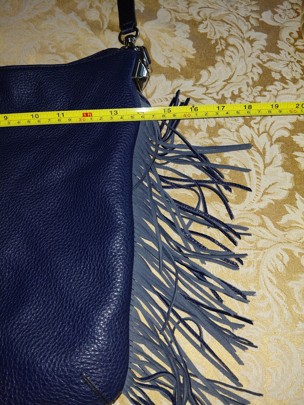 Rebecca Minkoff Navy Blue Genuine Leather Fringe Hobo Crossbody Bag Boho - Picture 11 of 14